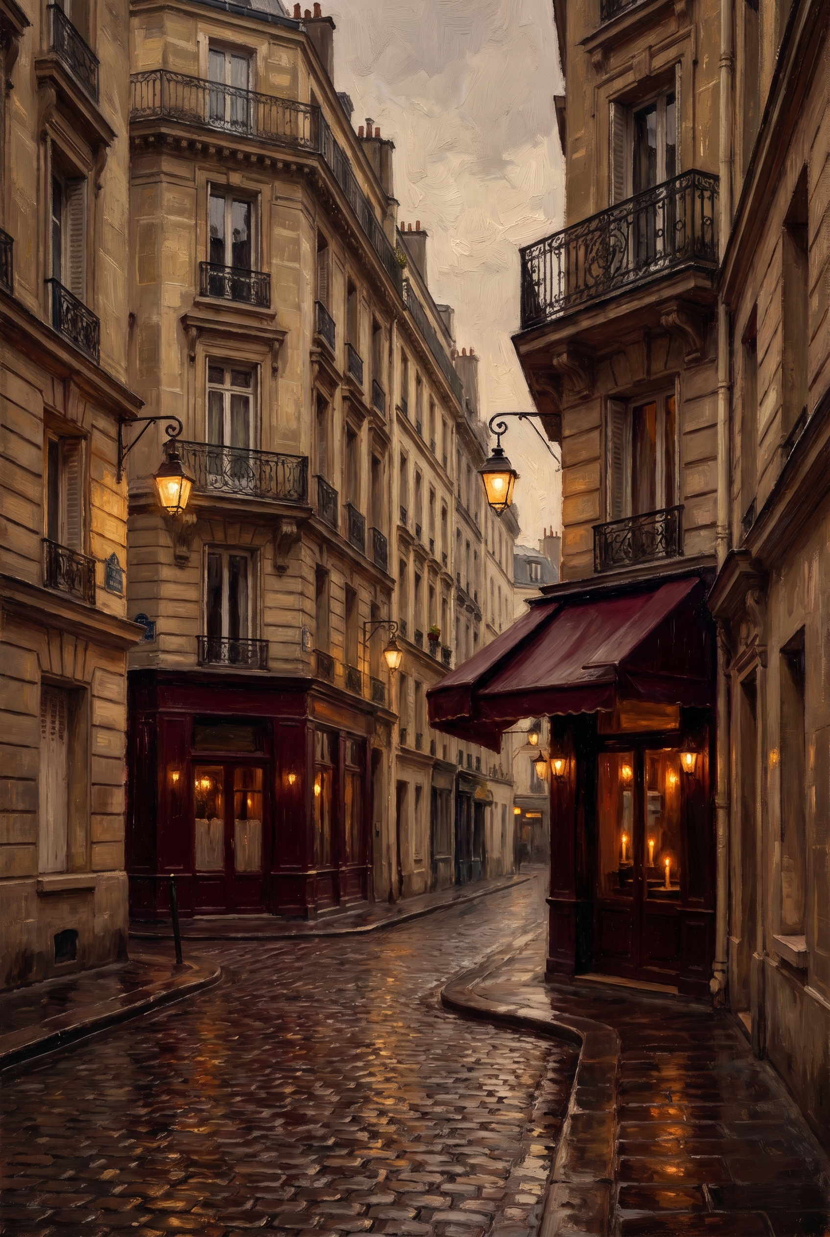 A rainy evening street in the 15th arrondissement of Paris